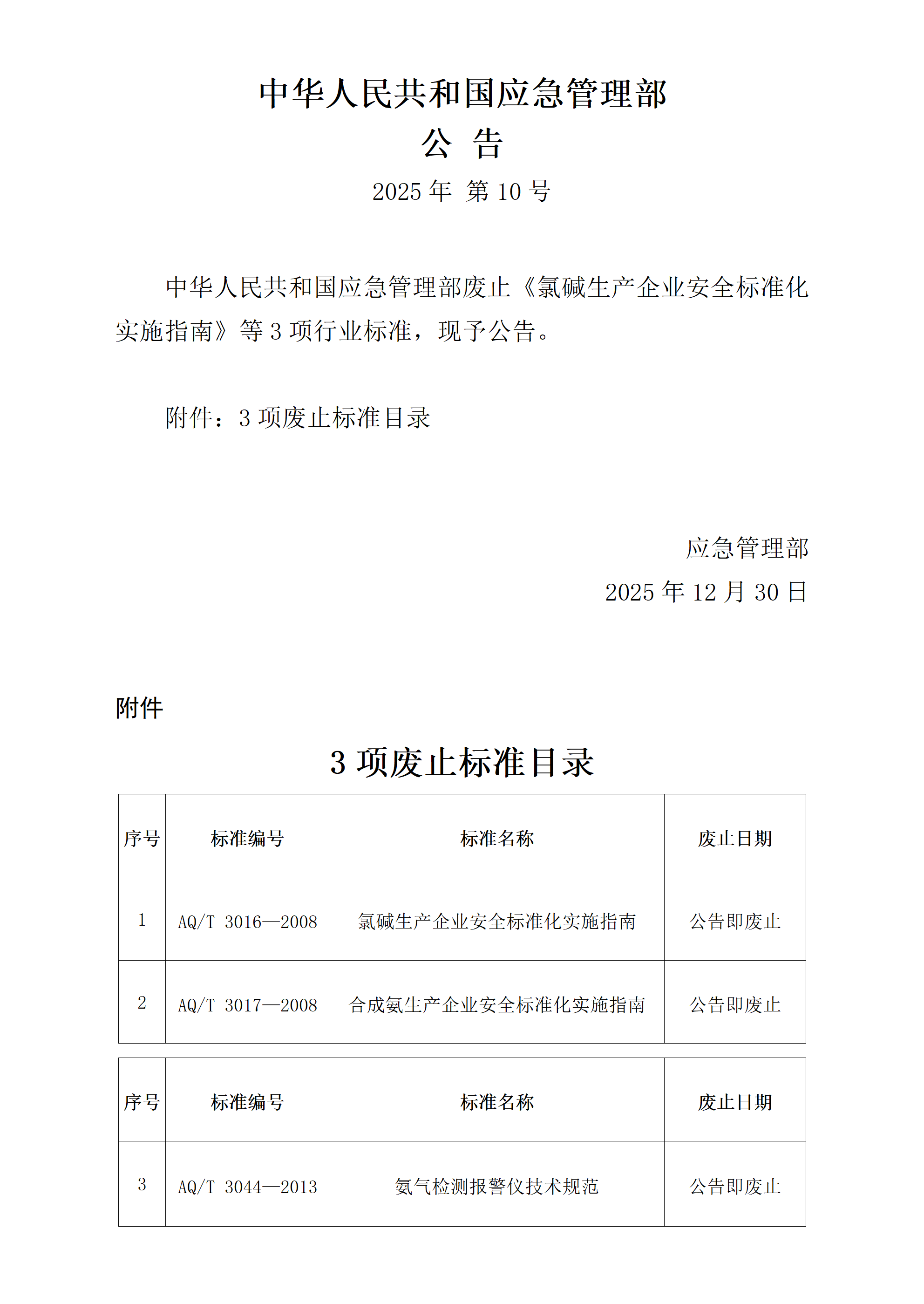 中华人民共和国应急管理部公告（2025年第10号）：废止3项行业标准_01.png
